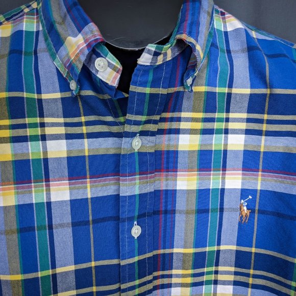 Ralph Lauren Mens Shirt Large Blue Yellow Plaid - Picture 2 of 8